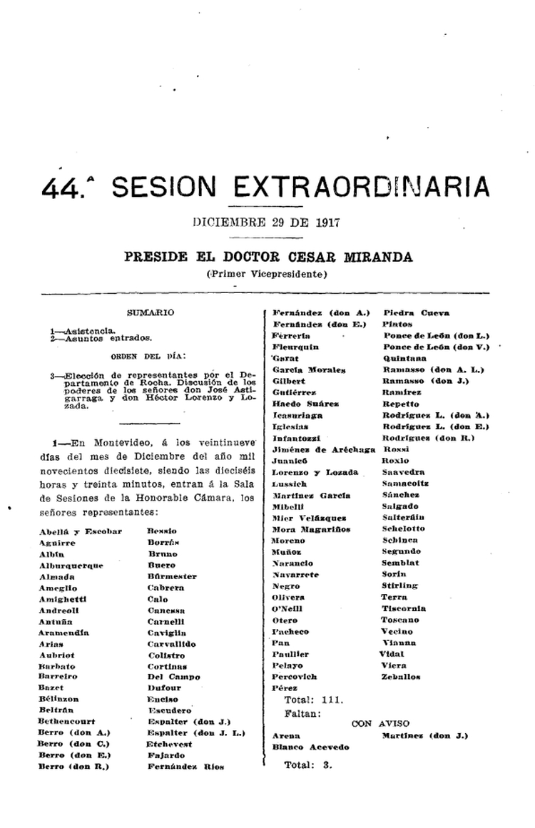 DIARIO DE SESIONES DE LA CAMARA DE REPRESENTANTES del 29/12/1917